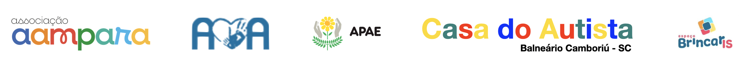 Instituições parceiras incluindo Ampara, AMA, APAE, Casa do Autista e Brincalis