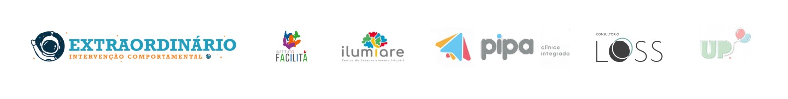 Instituições parceiras incluindo Extraordinário, Facilitá, Ilumiare, Pipa, LOSS Consultório e UP